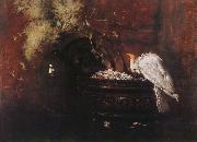 William Merritt Chase Still life and parrot painting